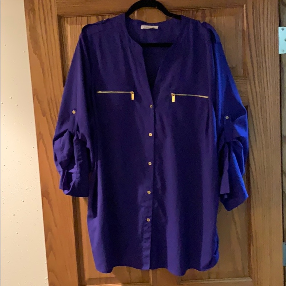 Bright blue statement blouse